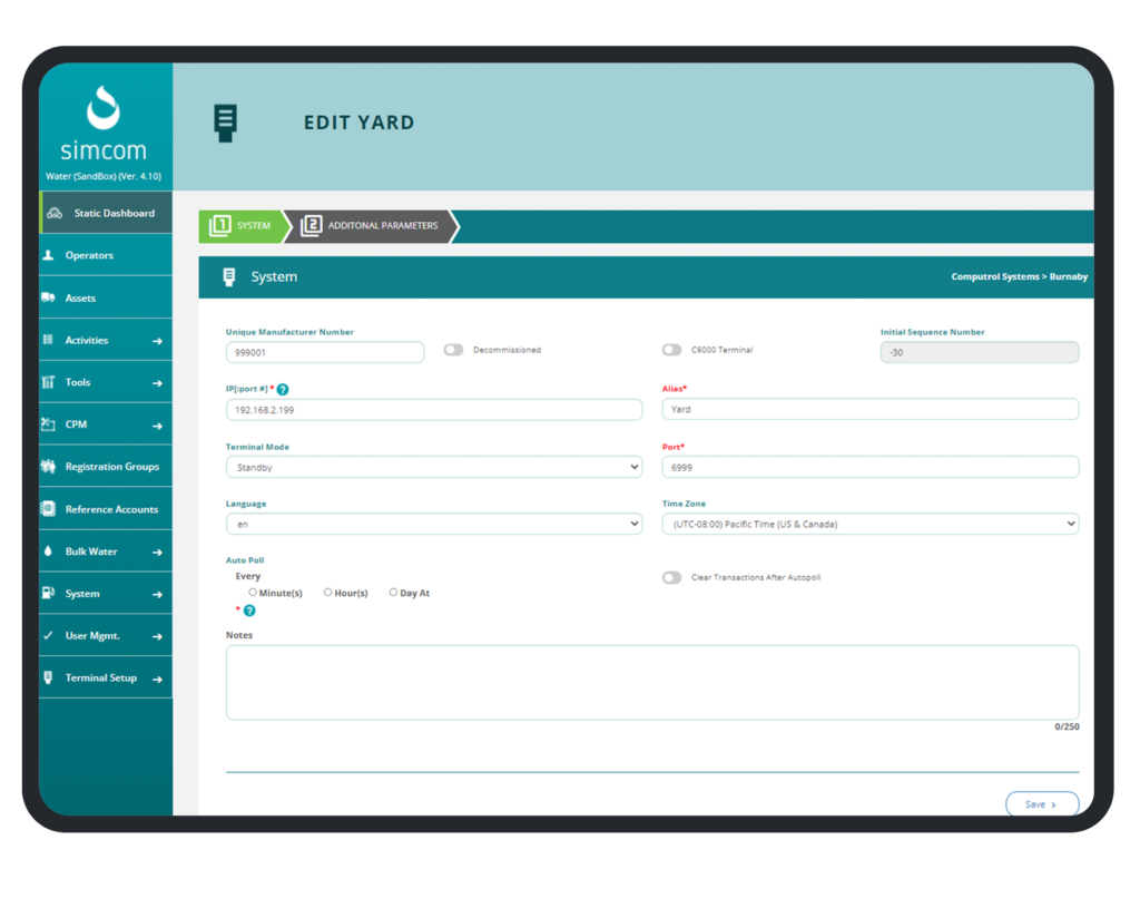 Simcom Water customer account management